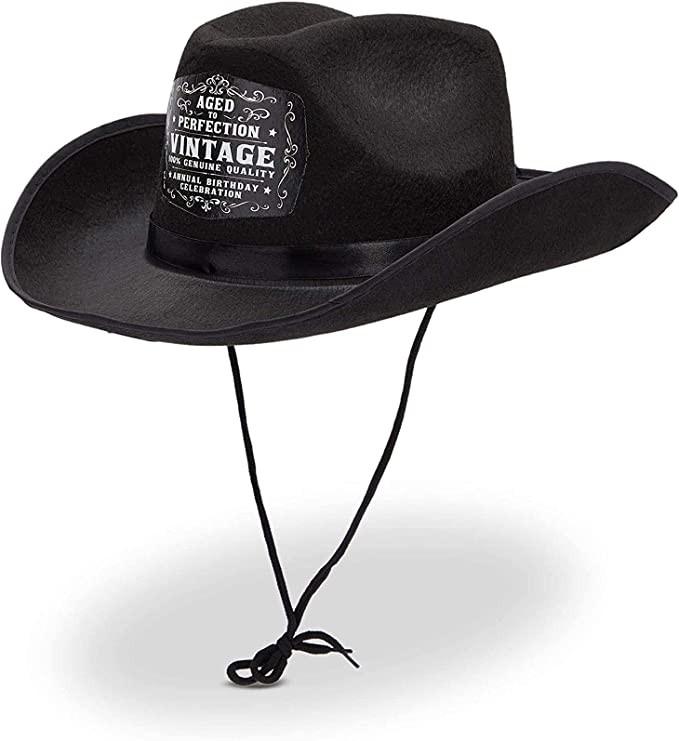 Zodaca Black Western Cowboy Hat for Men and Women, Aged to Perfection Lettering (Adult Size)