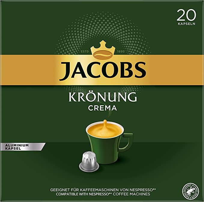 Jacobs Krönung Crema Coffee Capsules, 200 Nespresso Compatible Capsules, 10 Pack, 10 x 20 Cups, 1040 g