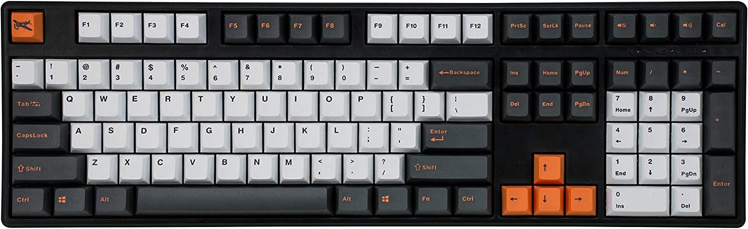 Mistel X-VIII Mechanical Keyboard Cherry MX Silent Red Switches, Orange/Black Letters Gloaming PBT Double bleShot Keycaps, Full Size Ergonomic Gaming Keyboard, for Laptop/Desktop, USB Type-C, Macro Su